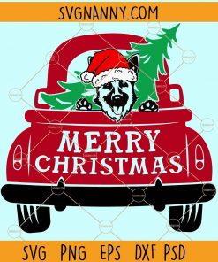 Truck with dog and Christmas tree SVG, Christmas truck SVG, Christmas Dog SVG, dog with Santa hat SVG, German shepherd dog with Santa hat SVG, Christmas SVG  file