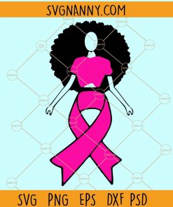 Cancer Survivor SVG, cancer awareness SVG, Pink Ribbon SVG, Cancer awareness black woman SVG, woman cancer SVG, breast cancer SVG, Queen clipart African American cancer survivor SVG file