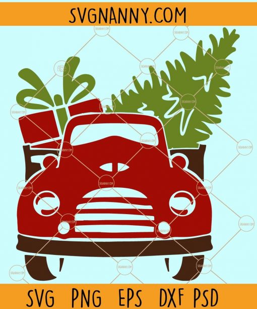 Christmas truck front SVG, Christmas truck with tree SVG, Christmas truck SVG, 3d red truck svg, farm truck svg free, merry Christmas truck SVG