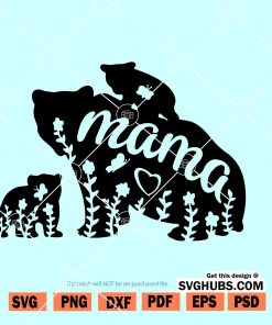 Mama Bear SVG, Mama Bear and Cubs SVG, Mother’s Day SVG, Floral mama bear SVG, Mommy SVG, Mom Shirt Design, Bear Family SVG, Bear and Cubs SVG  Files