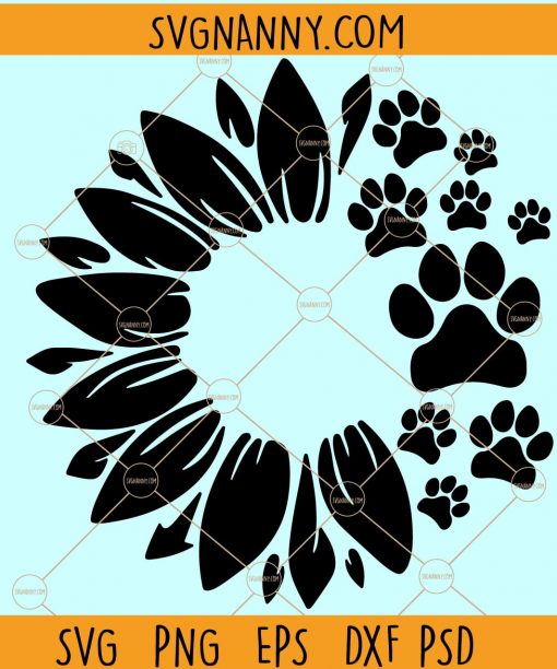 Sunflower Paw Print SVG, Sunflower paw SVG, Sunflower with dog paw SVG, Dog Mom svg, Sunflower svg, Sunflower clipart, Sunflower shirt svg, Dog lover SVG, Pet love SVG, car decor SVG, cup decal