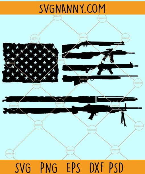 American flag with guns and blue line svg