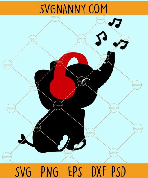 Baby elephant wearing headphones svg