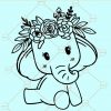 Baby elephant with flowers svg