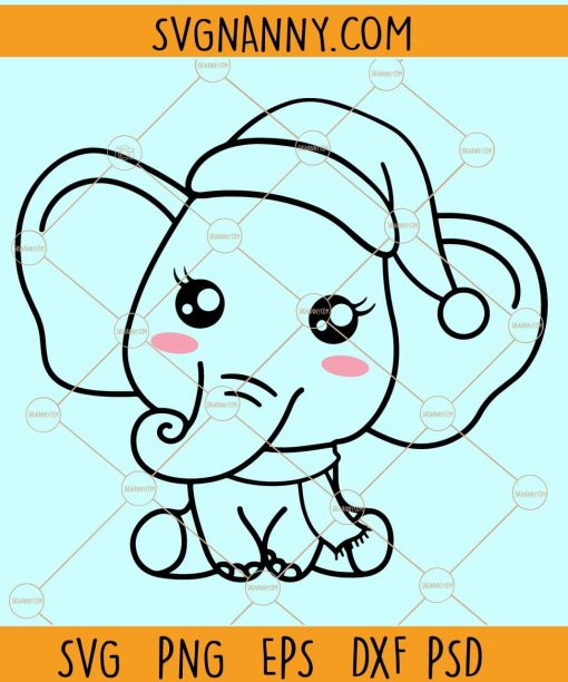 Baby elephant with santa hat svg