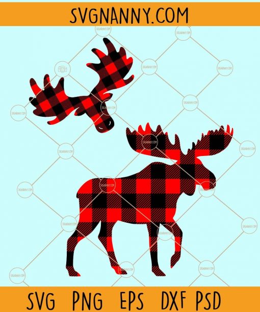 Buffalo plaid moose for merry christmas svg