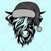 Christmas highland cow with santa hat svg