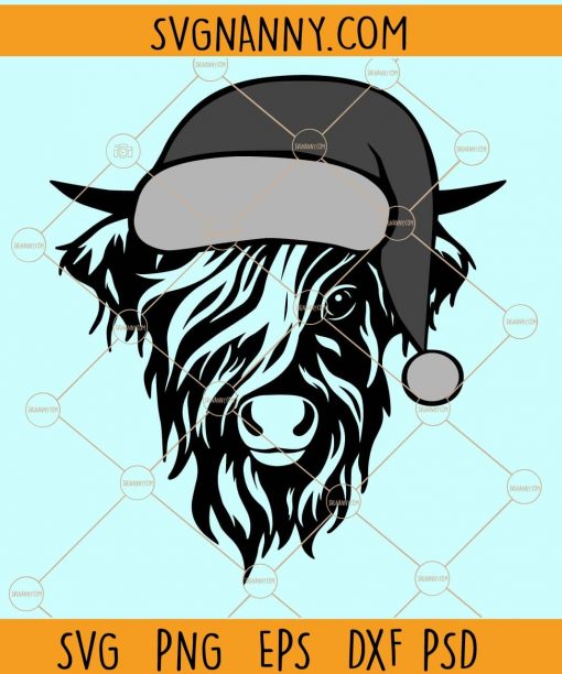 Christmas highland cow with santa hat svg