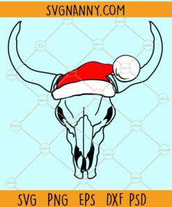 Cow skull with christmas hat svg