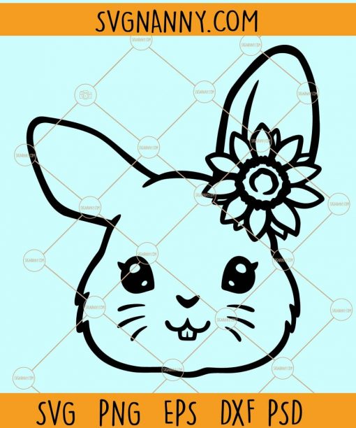 Easter Bunny face with sunflower svg