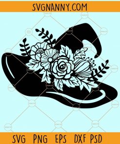Floral witch hat svg, Witchy svg, Witch hat  svg, Halloween svg, Magic svg files for cricut, Gothic svg files