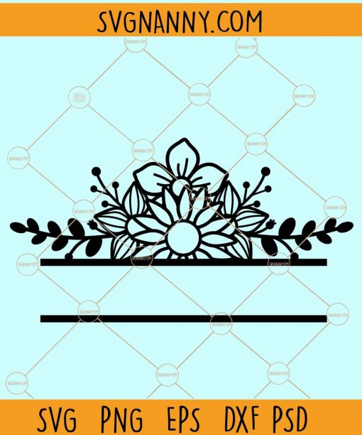 Flower split monogram frame svg