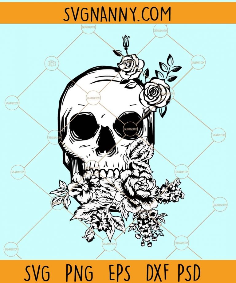 Halloween skull svg, Halloween svg, skull svg, Skull with flowers svg