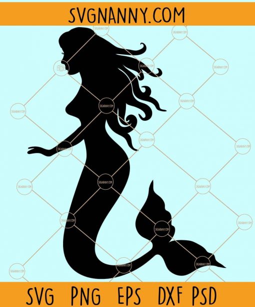 Mermaid Silhouette SVG, Mermaid svg, Long hair mermaid svg, Mermaid Clip Art
