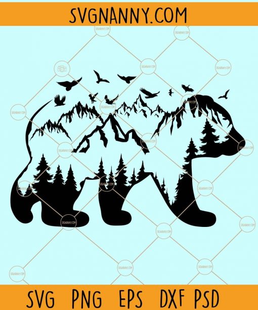 Mountains and trees bear mama svg