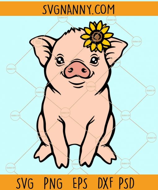 Pig with sunflower svg