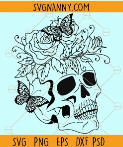 Skull flower butterfly svg, Skull Flower with Butterfly Svg, Skull Svg, Floral Skull Clipart, Flower Skull Svg, Skull Png, Sugar Skull Svg, Skull svg files