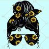 Sunflower mom life mesy bun svg, mom life svg, sunflower messy bun curly SVG, sunflower mom bun svg files