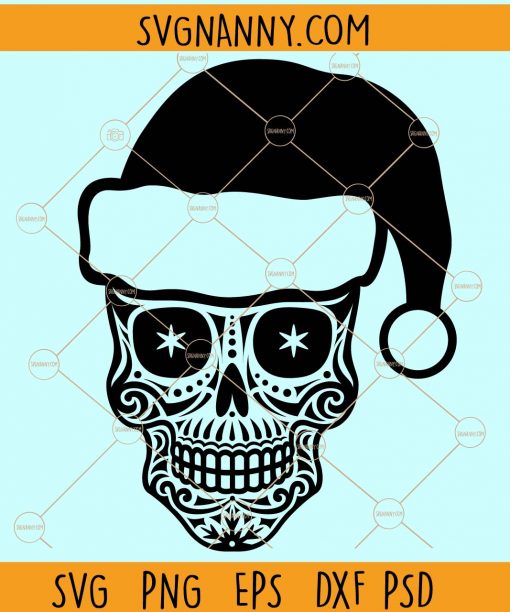 Christmas skull with santa hat svg