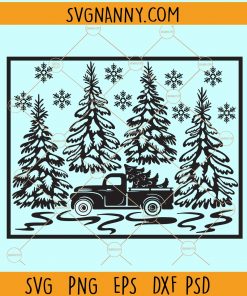 Christmas truck winter scene svg