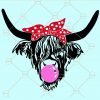 Highland cow with bubble and scarf svg