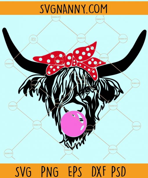 Highland cow with bubble and scarf svg