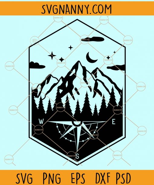 Mountain and trees compass svg