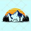 Mountain camping sunset svg