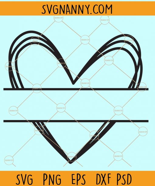 Split heart sketch name frame svg
