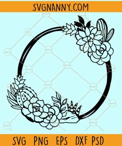 Succulent cactus plant circle frame svg