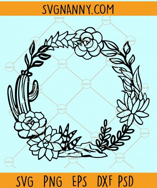 Succulent cactus plant circle frame svg