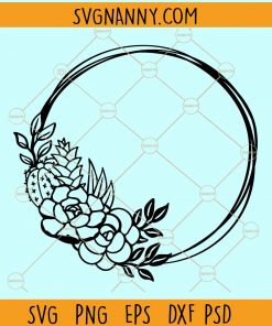 Succulent cactus plant circle frame svg