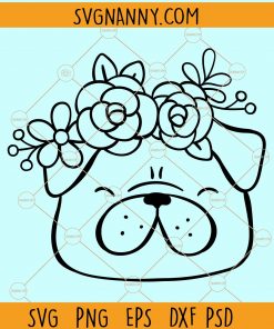 Pug with flowers SVG