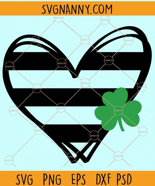 Stripped heart with clover svg