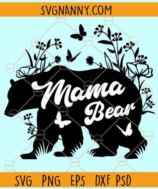 Mama bear with flowers svg