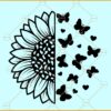 Half sunflower with butterflies SVG