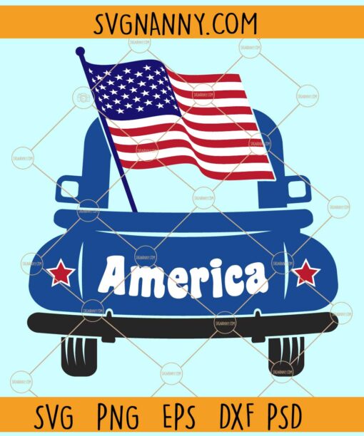 4th of July truck with flag SVG