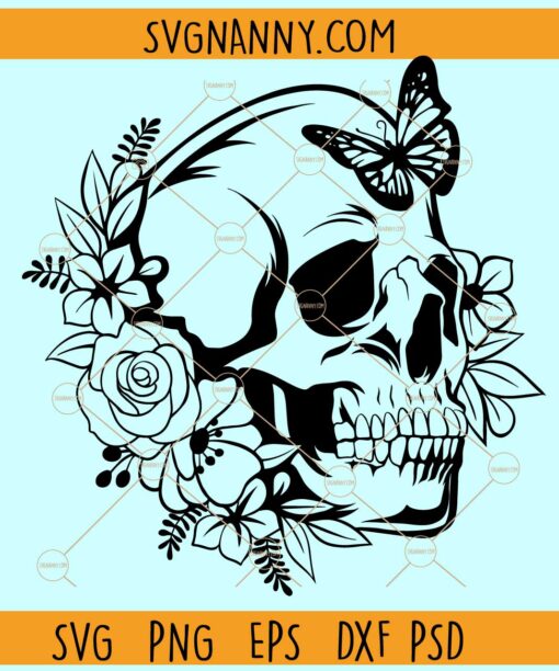 Floral skull with butterfly SVG