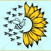 Half sunflower with bees svg