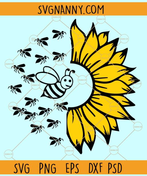 Half sunflower with bees svg