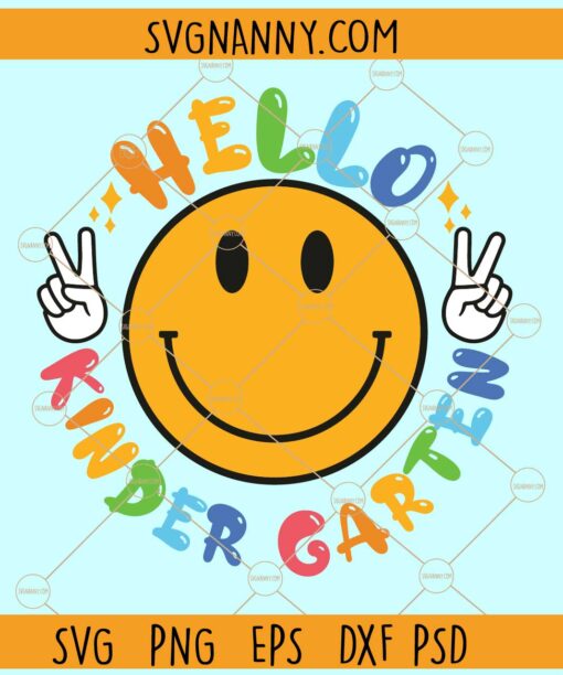 Hello Kindergarten retro smiley face svg