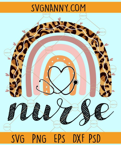 Leopard print Nurse rainbow svg