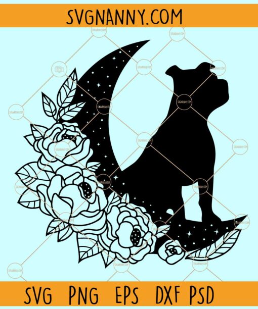 Pitbull on floral moon SVG
