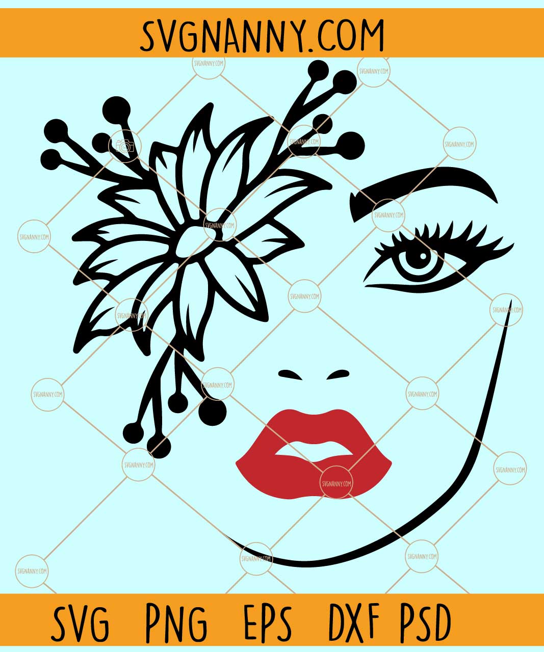 Pretty woman face with flowers SVG