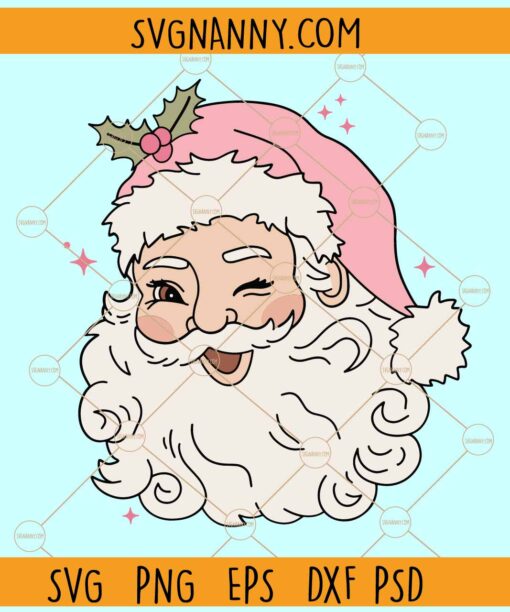 Hippie Pink Santa SVG, Hippie Santa SVG, Retro Pink Santa svg