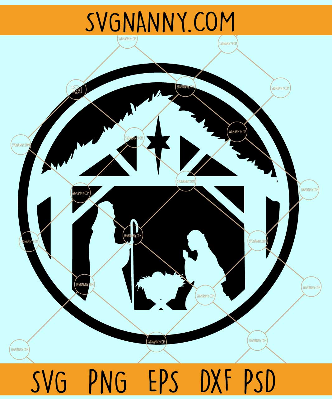 Nativity scene round Christmas SVG