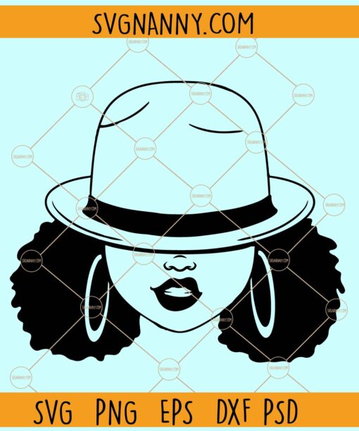 African American girl Hat Low SVG, Afro Woman Cap Low Silhouette svg, black woman svg