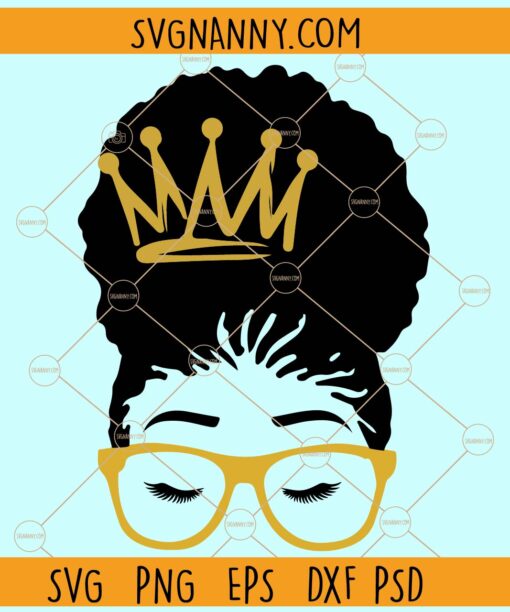 Afro puff queen with crown SVG, Afro Woman SVG, Queen Svg, Woman Svg