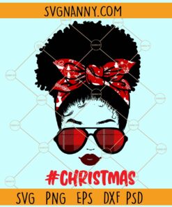 Afro woman Christmas bandana svg, Messy bun Christmas svg, Christmas bun svg