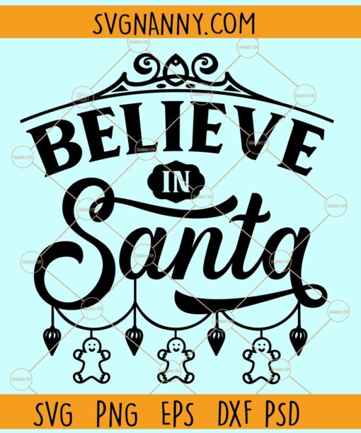 Believe in Santa SVG, Christmas lights svg, Santa hat svg, Christmas sign svg